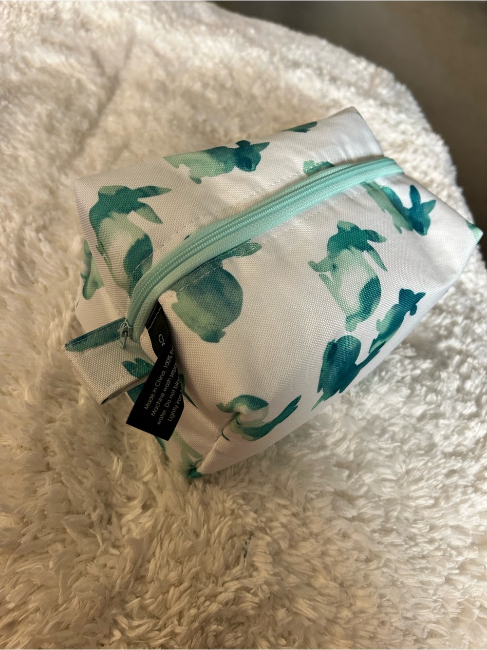 Aqua Bunny Print Cosmetic Bag
